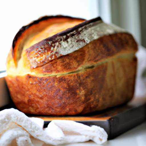Freshly baked bread with a crispy crust and a soft, fluffy center, made using a Dutch oven.